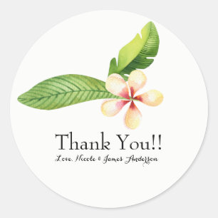 Tropische Bladeren & Plumeria Aquarel Bloemen Favo Ronde Sticker