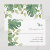 Tropische bladeren | Reactie op groene en witte br RSVP Kaartje (Voorkant / Achterkant)