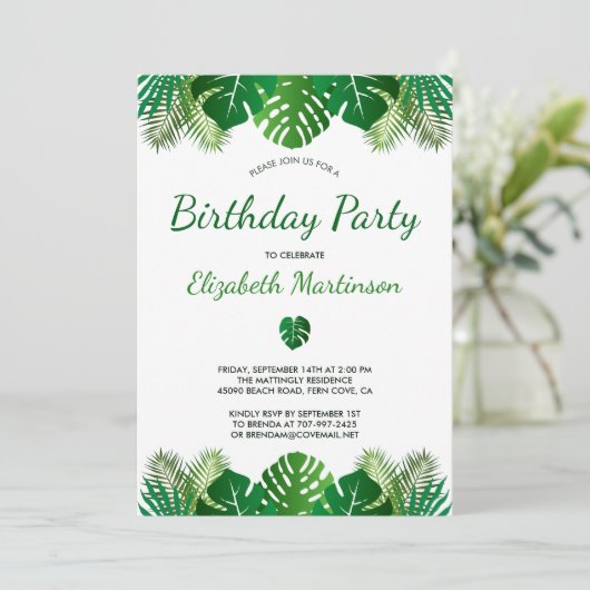 Tropische bladeren regenwoud gebladerte verjaardag kaart (Staand voorkant)