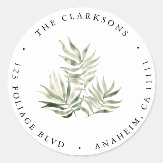 Tropische bladeren Ronde Return-adreslabel Ronde Sticker (Voorkant)