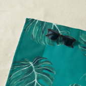 Tropische bladeren roos goud moderne monogram naam strandlaken (In situ)