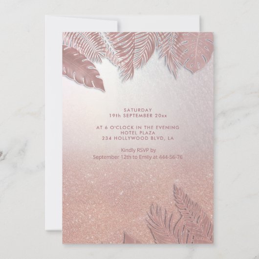 Tropische bladeren Roos gouden glitterkleding Kaart (Achterkant)