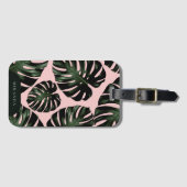 Tropische bladeren Roos Groene Naam Bagagelabel (Voorkant (horizontaal))