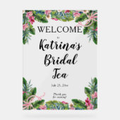 Tropische Bladeren | Roze Bloemige Bruids Tea Show Acryl Bord (Voorkant)