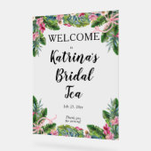 Tropische Bladeren | Roze Bloemige Bruids Tea Show Acryl Bord (Hoek)