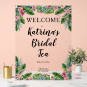 Tropische Bladeren | Roze Bloemige Bruids Tea Show Acryl Bord (Huwelijk)