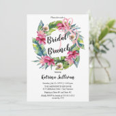 tropische bladeren | Roze Bow Bloemen Bruids Brunc Kaart (Staand voorkant)