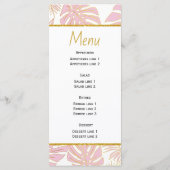 Tropische bladeren roze en goud bruiloft menukaart (Achterkant)