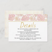 Tropische bladeren roze en gouden bruidsenbroekkaa informatiekaartje (Voorkant / Achterkant)