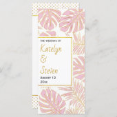 Tropische bladeren roze en gouden bruiloft program programmakaart (Voorkant / Achterkant)