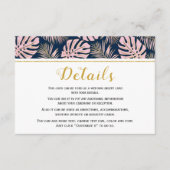 Tropische bladeren roze en marineblauw bruiloft informatiekaartje (Voorkant)