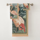 Tropische bladeren roze flamingo bad handdoek (Insitu)