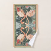 Tropische bladeren roze flamingo bad handdoek (Handdoek)