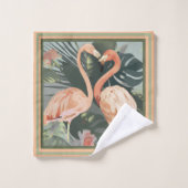 Tropische bladeren roze flamingo bad handdoek (Wasdoekje)