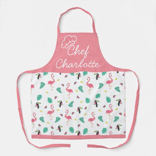 Tropische bladeren roze flamingo kleurige touroper schort (Voorkant)