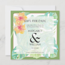 Tropische bladeren & roze Flamingo Save The Date k