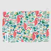 Tropische bladeren, roze flamingo's patroon monogr golfhanddoek (Horizontaal)