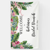 Tropische bladeren | Roze Floral Bridal Brunch Spandoek (Verticaal)