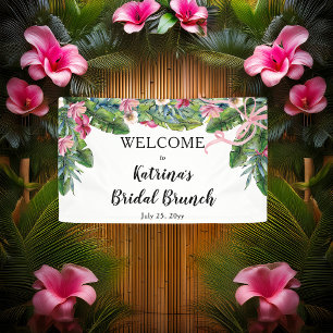 Tropische bladeren   Roze Floral Bridal Brunch Spandoek