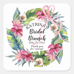 Tropische bladeren   Roze Floral Bridal Brunch Vierkante Sticker