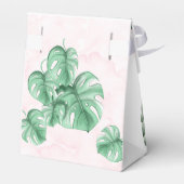 Tropische bladeren Roze Floral Gold Geometric Wedd Bedankdoosjes (Achterkant)