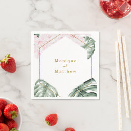 Tropische bladeren Roze Floral Gold Geometric Wedd Servet