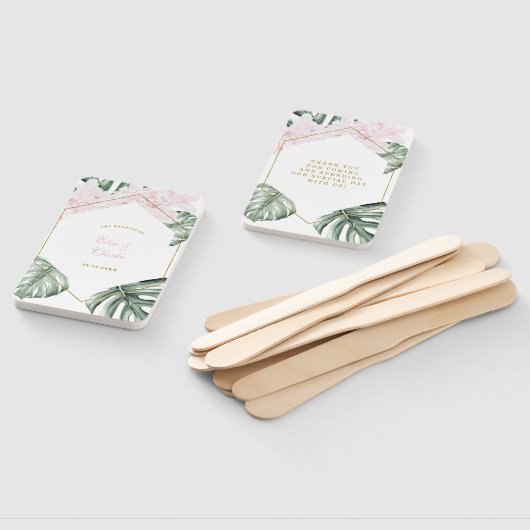 Tropische bladeren Roze Floral Gold Weddenschap Ha Handwaaier (Niet-gemonteerd)