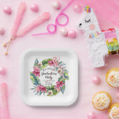 Tropische bladeren | Roze Floral Graduy Party Papieren Bordje (Feest)