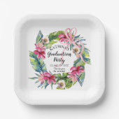 Tropische bladeren | Roze Floral Graduy Party Papieren Bordje (Voorkant)