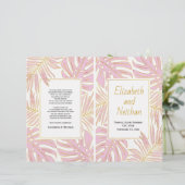 Tropische bladeren roze gouden tweeledig trouwprog (Staand voorkant)