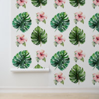 Tropische bladeren Roze Hibiscus Bloemen