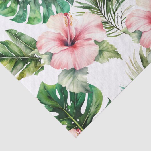 Tropische bladeren Roze Hibiscus Bloemen Tissuepapier (Detail)