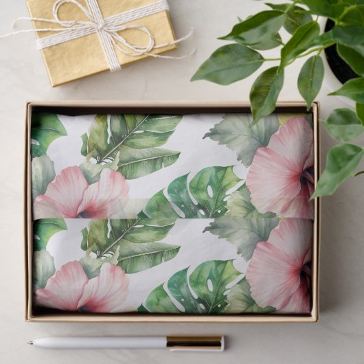 Tropische bladeren Roze Hibiscus Bloemen Tissuepapier (Geschenk)