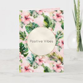 Tropische bladeren roze Hibiscus bloemig Kaart