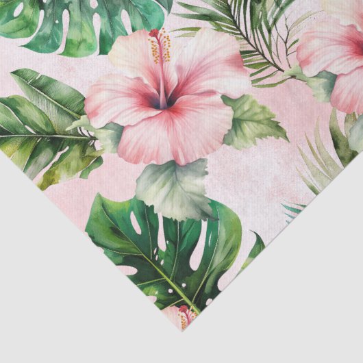 Tropische bladeren roze Hibiscus bloemig Tissuepapier (Detail)