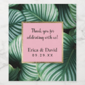 Tropische bladeren roze label Luau Beach bruiloft Wijn Etiket (Enkel label)