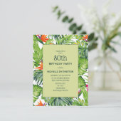 Tropische bladeren Roze Oranje Floral 80th Birthda Kaart (Staand voorkant)
