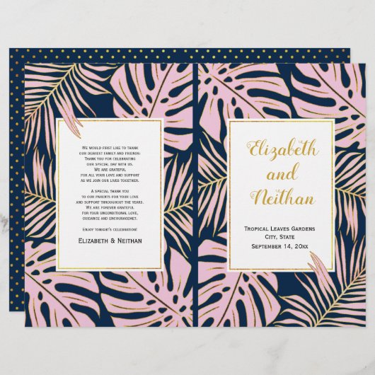 Tropische bladeren roze, tweevoudig marineschema (Voorkant / Achterkant)