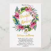 Tropische bladeren | Roze Vrijgezellenfeest van Fl Folie Uitnodiging (Voorkant)