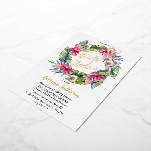 Tropische bladeren | Roze Vrijgezellenfeest van Fl Folie Uitnodiging (Gedraaid)