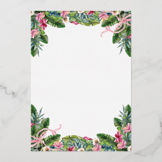 Tropische bladeren | Roze Vrijgezellenfeest van Fl Folie Uitnodiging (Achterkant)