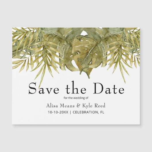 Tropische Bladeren Save the Date Magneet (Voorkant)