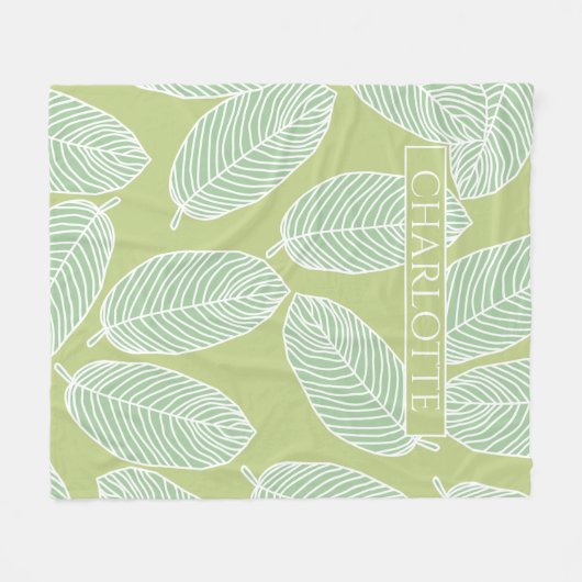 Tropische bladeren Schets Aangepaste naam Startdec Fleece Deken (Voorkant (Horizontaal))