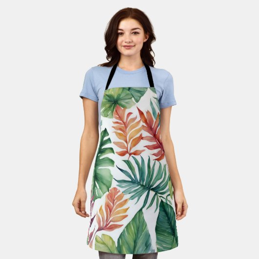 Tropische bladeren Sinaasappel en groen Schort (Gedragen)