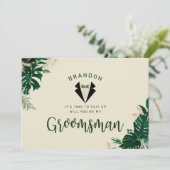 Tropische Bladeren & Smoking Wil Je Mijn Bruidsjon (Staand voorkant)