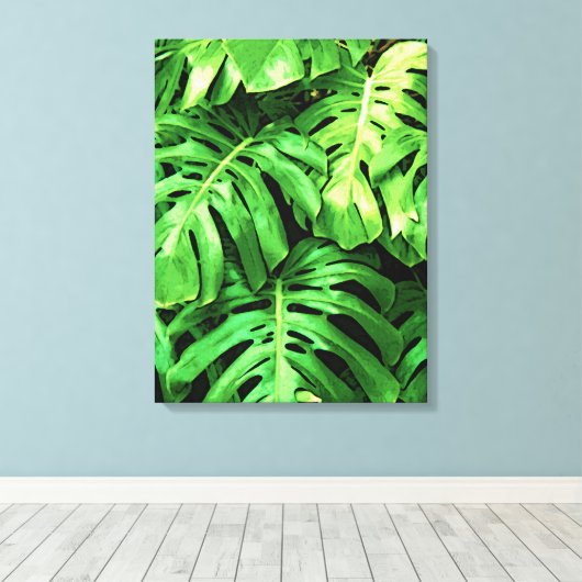 Tropische bladeren Splitleaf Philodendron, groen Canvas Afdruk (Insitu (Houten vloer))