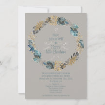 Tropische Bladeren Stof Blauw Goud Kerstfeest