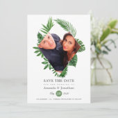 Tropische Bladeren Strand Foto Bruiloft Save The Date (Staand voorkant)