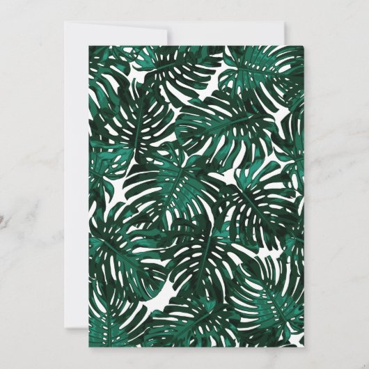 Tropische bladeren strand groene palm bruiloft kaart (Achterkant)
