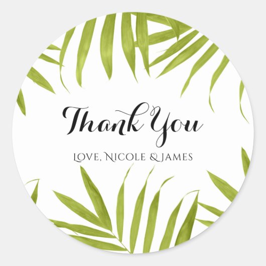 Tropische bladeren Summer Elegant Wedding Favor Ronde Sticker (Voorkant)